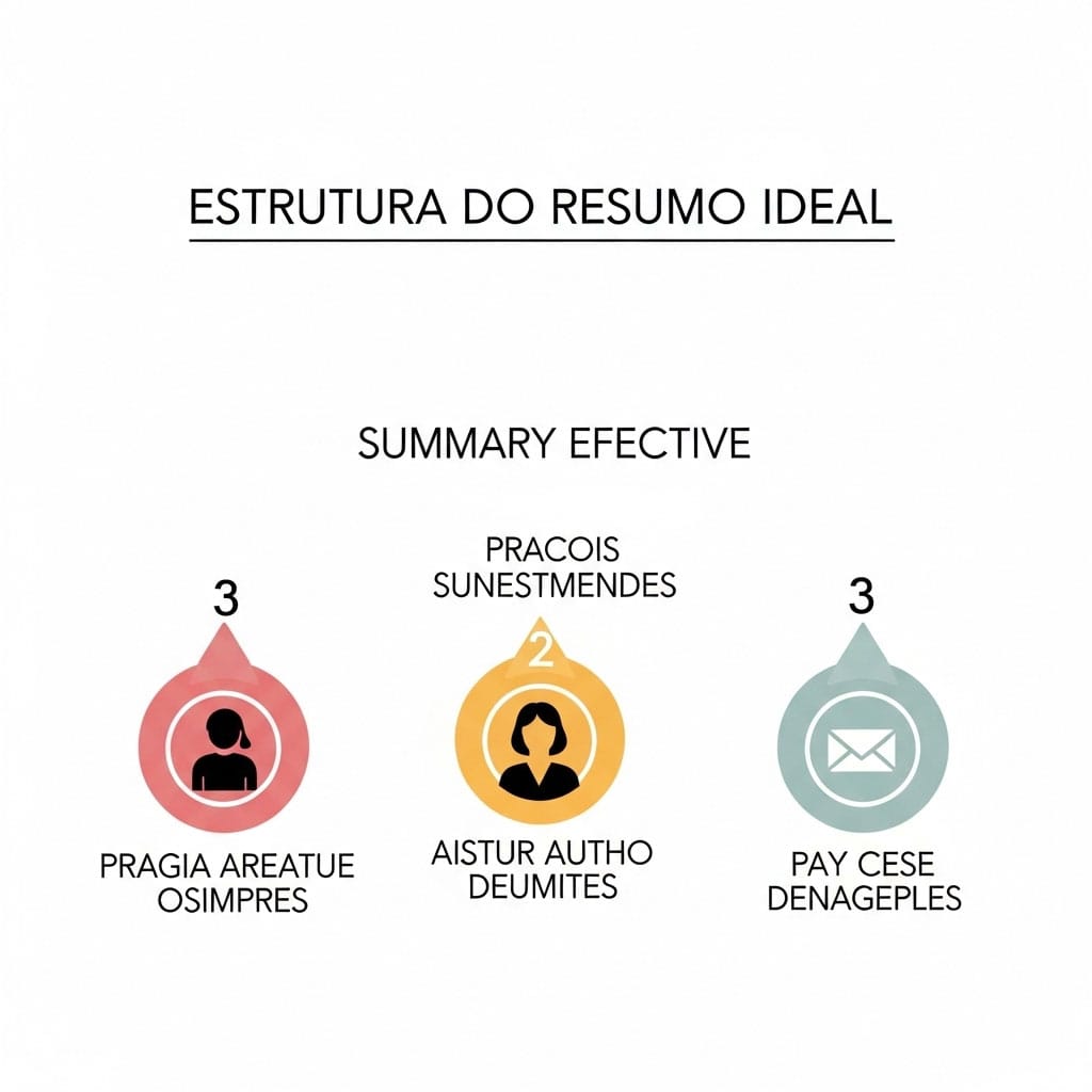 Infográfico em português mostrando a estrutura de 3 parágrafos para um resumo de LinkedIn eficaz: Paixão, Conquistas e Call-to-Action.