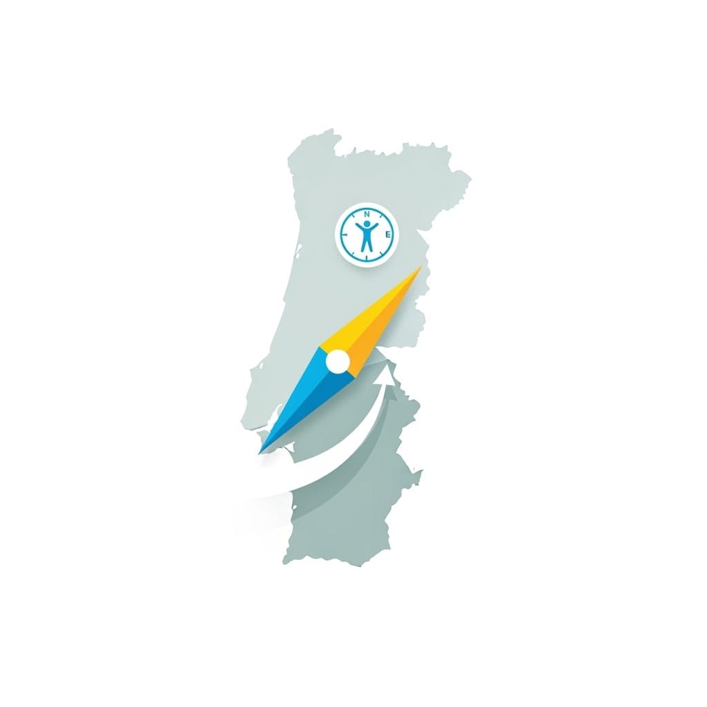 Ilustração conceptual da missão do Centro de Empregos: guiar e capacitar profissionais na sua carreira em Portugal.