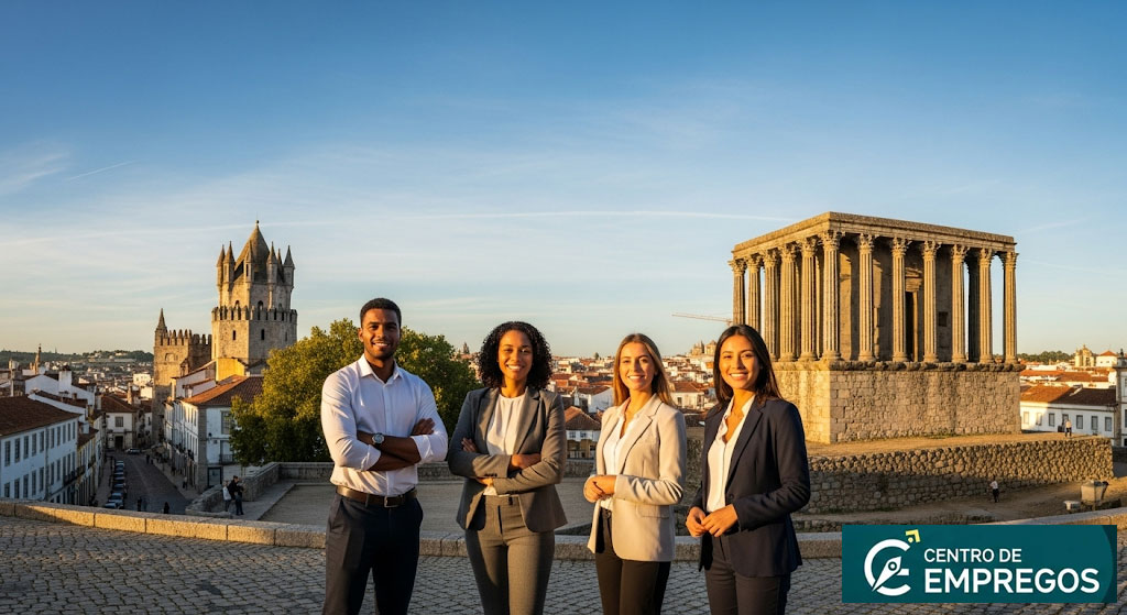 Templo Romano de Évora ao entardecer, a ilustrar a herança histórica e as oportunidades de carreira no Alentejo.