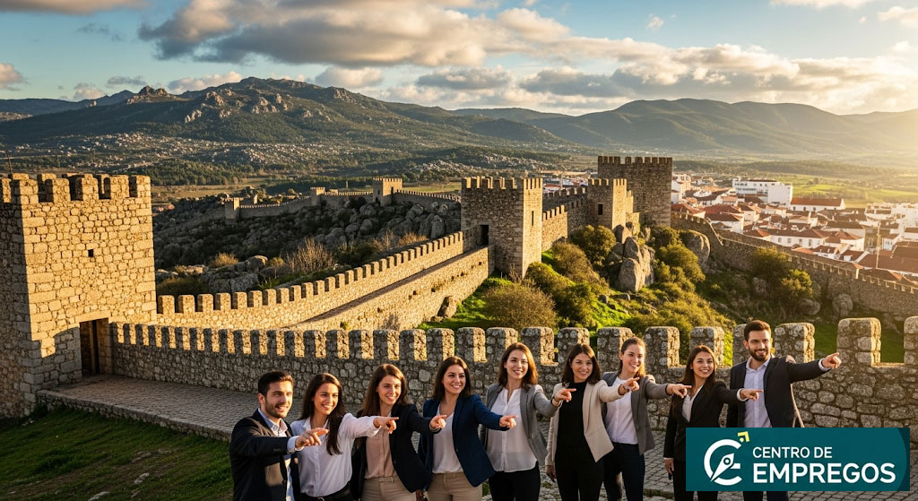 Vista da cidade da Guarda e da sua Sé Catedral, a cidade mais alta de Portugal, a simbolizar as oportunidades de carreira no distrito.