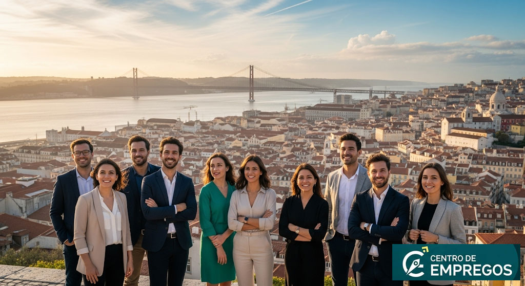 Vista da Ponte 25 de Abril e do Cristo Rei em Lisboa, a simbolizar a escala de oportunidades de carreira na capital.