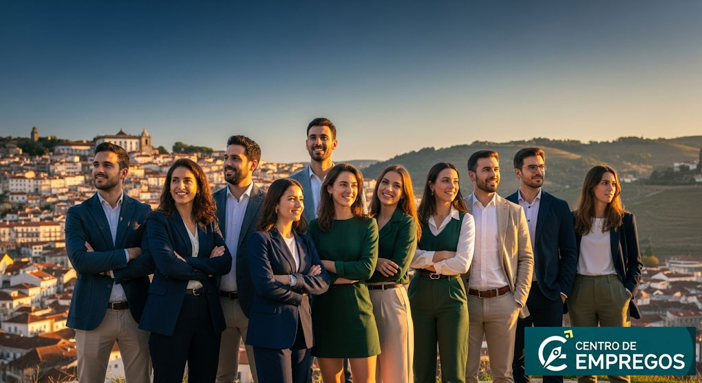 Vista sobre o vale do Douro com os seus socalcos de vinhas, a representar o potencial de carreira e as oportunidades no distrito de Vila Real.